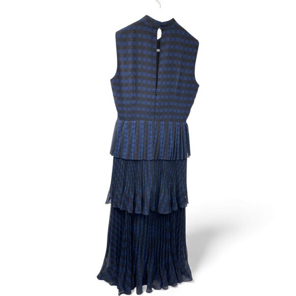 Club Monaco Pleated Tiered Blue Tartan Plaid Maxi Midi Dress Women's Size 4 - Picture 4 of 13
